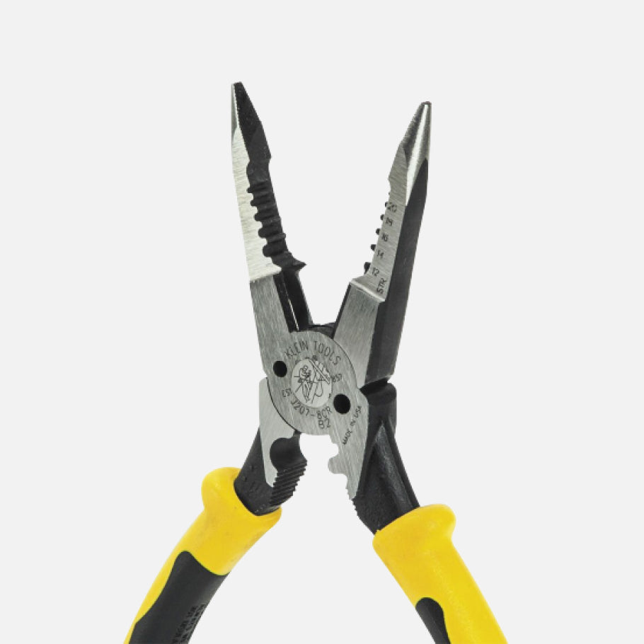 Needle nose pliers on a light grey background.