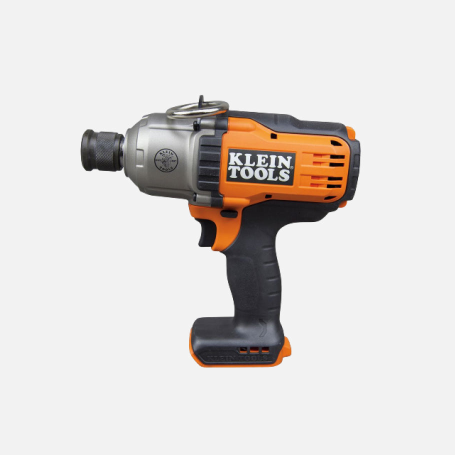 A power drill on a light grey background.