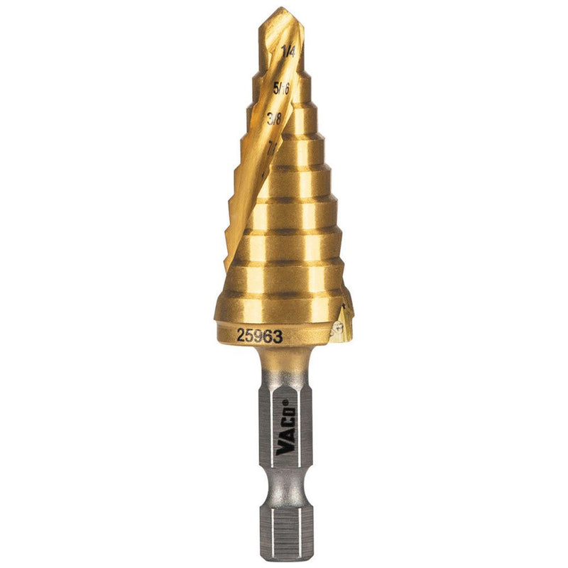 Step Drill Bit, Spiral Double-Fluted, 1/4-Inch to 3/4-Inch, VACO