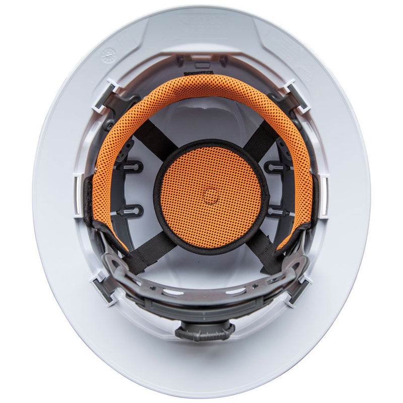 Hard Hat, Vented, Full Brim with Rechargeable Headlamp, White
